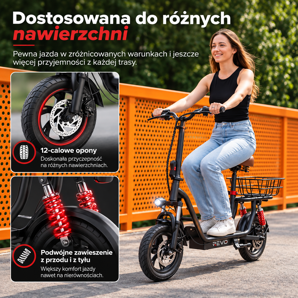 REVO Zenith – Hulajnoga Elektryczna 500 W – Zasięg do 35 km – Bateria 36 V 7,5 Ah – Koła 12″ – Z Siodełkiem