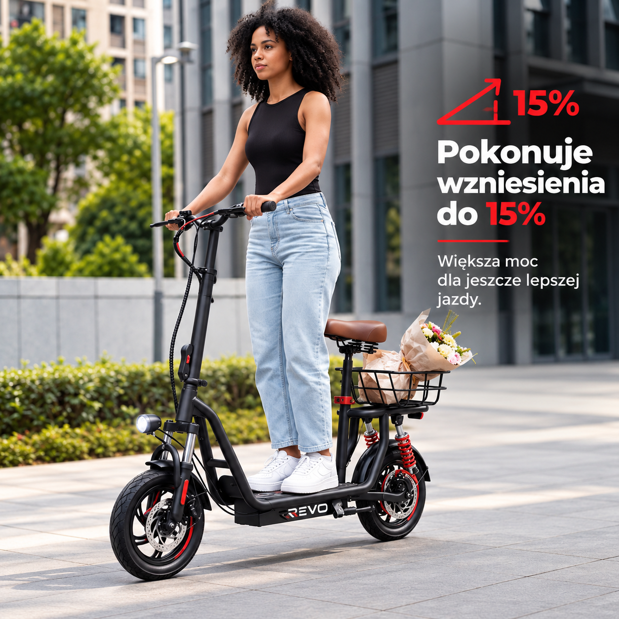 REVO Zenith – Hulajnoga Elektryczna 500 W – Zasięg do 35 km – Bateria 36 V 7,5 Ah – Koła 12″ – Z Siodełkiem
