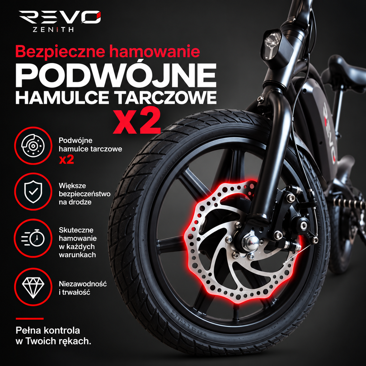 REVO Volt – Elektryczny Rower Biegowy 350 W – Zasięg 15–20 km – Bateria 36 V – Składany – Przednie i Tylne Hamulce Tarczowe