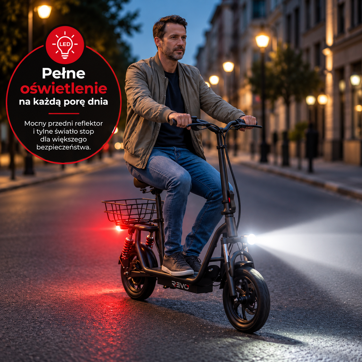 REVO Zenith – Hulajnoga Elektryczna 500 W – Zasięg do 35 km – Bateria 36 V 7,5 Ah – Koła 12″ – Z Siodełkiem