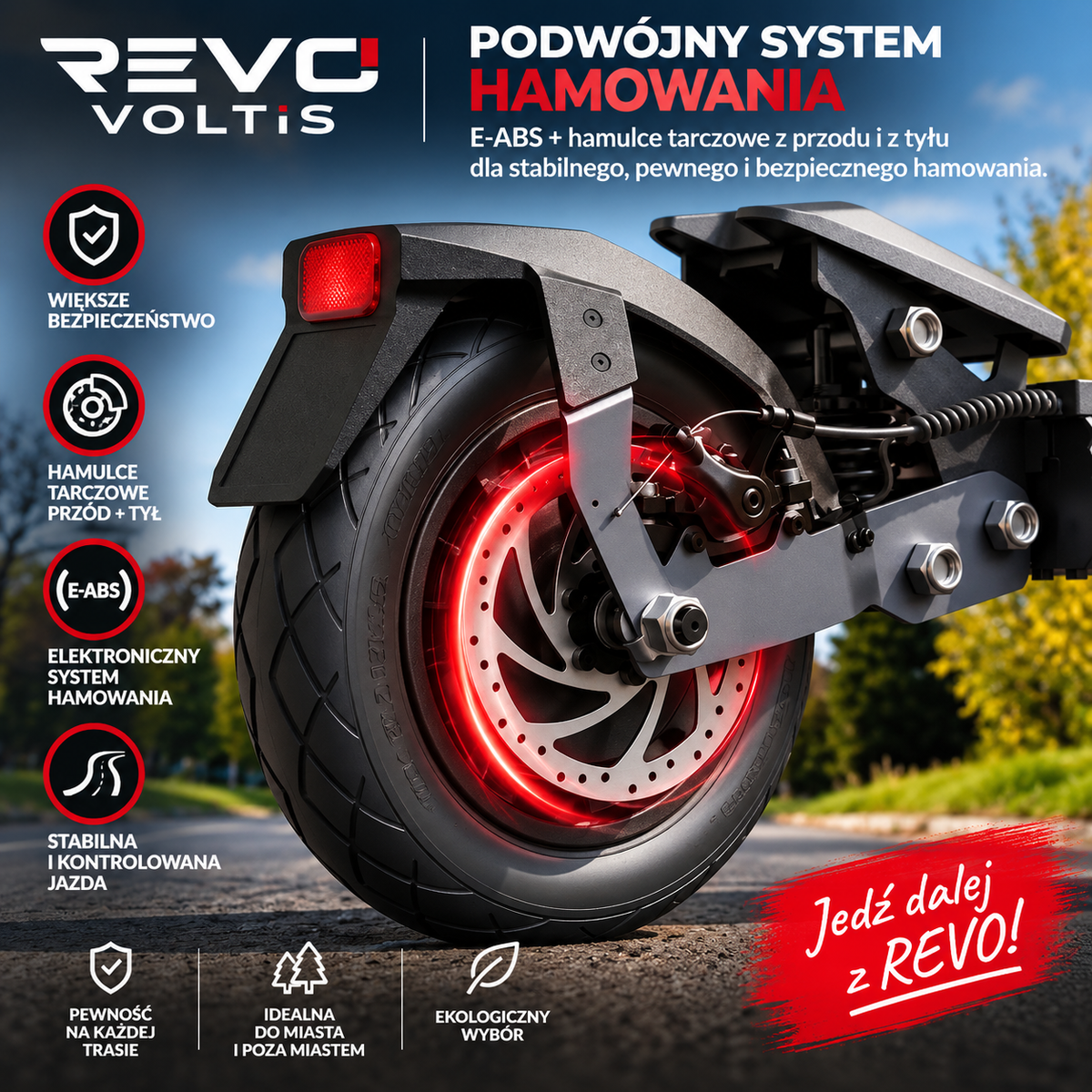 REVO Vector – Hulajnoga Elektryczna – Moc Maks. 1100 W – Zasięg do 70 km – Bateria 48 V / 13 Ah – Opony 10″ – Amortyzacja & NFC